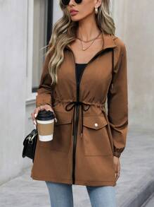 Chiquease Women's Hooded Cinched Waist Regular Jacket - Brown - View 4