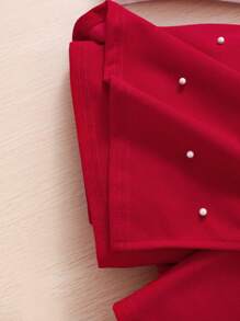 2 件套 青少年女孩荷叶边肩长袖上衣和短裙短裤套装 - 紅色 - 查看 3