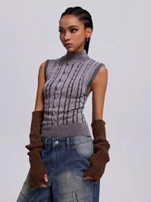 SHEIN EZwear Women's Fall/Winter Streetwear Cable-Knit Flannelette Sweater Vest