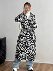 Lunelith SHEIN Lunessa Modna damska kurtka w zebrę na jesień i zimę