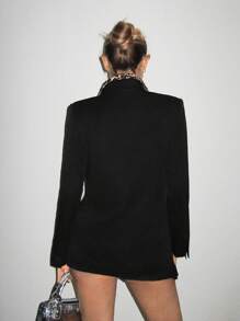 SHEIN ICON Loose Fit Leopard Print 2 In 1 Collar Spliced Suit Jacket - Black - View 2