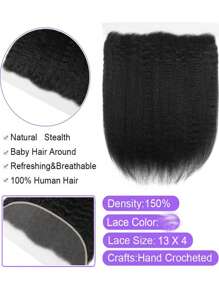 13x4 Ear To Ear Transparent Lace Frontal Closure Kinky Straight Unprocessed Human Hair Frontal 150% Density Full Lace Frontal Closures Pre-Plucked Natural Black - Natural Black - View 6