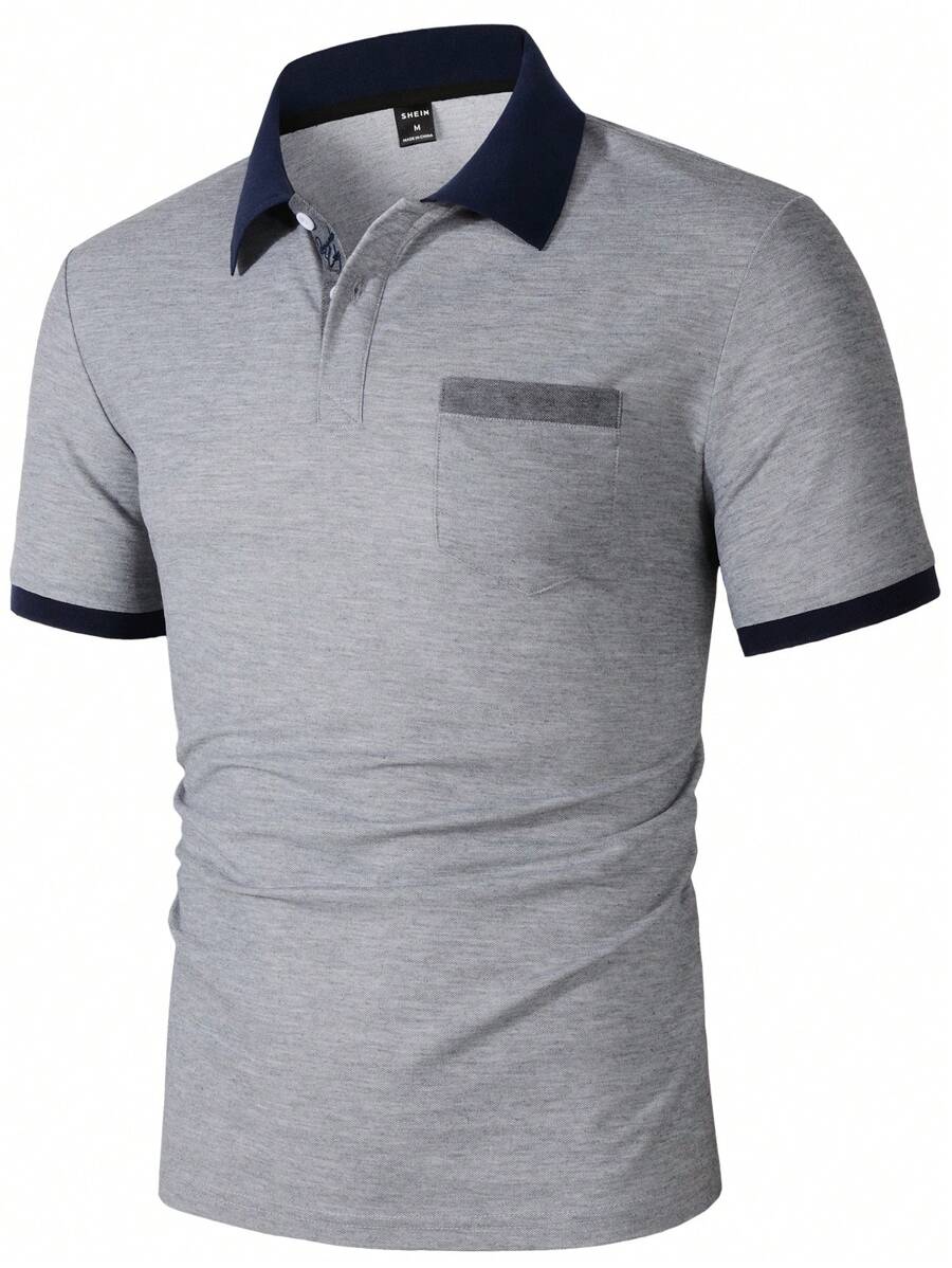 Manfinity Mode Camisa polo de negocios de manga corta con bloques de color para hombres - Gris Claro - Ver 1