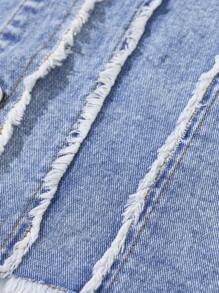 Tween Boys Casual Patchwork Plaid Washed Denim Jacket - Medium Wash - View 6