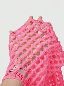 ROMWE 夏季鉤織粉紅色空心短身船領毛衣套頭上衣 - 粉色 - 查看 6