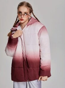 SHEIN 青少年女孩中性款大廓型漸層抽繩連帽長版加厚保暖冬外套 - 紅色 - 查看 10