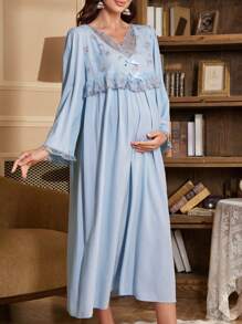 Moonlight&Mama 彩色花卉刺绣复古拼布孕妇睡衣