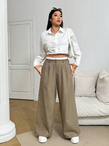 SHEIN EZwear 大码女式休闲格子阔腿裤 - 彩色 - 查看 7