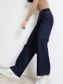 NVFelix Women's Loose Straight Leg Jeans, Vintage Distressed Elegant Casual Y2K Streetwear Style, Dark Blue, New Summer Collection For Valentine's Day - Dark Wash - View 4