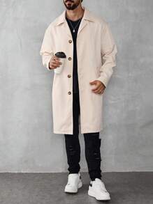 Manfinity CasualCool Men's Casual Simple Button Up Trench Coat, Autumn,Winter Men Jacket