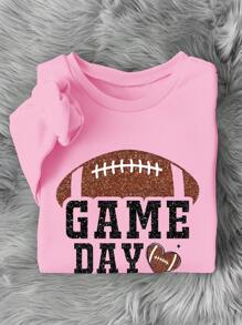 INAWLY Women's Plus Size Drop Shoulder Football Game Day Graphic Crew Neck Sweatshirt - Pink - View 3