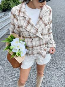 Chiquease 女士休闲知性宽松长袖西装外套 - 卡其色 - 查看 1