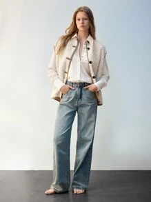 Maija Women's Plain Single-Breasted Loose Fit Faux Shearling Jacket, Autumn/Winter