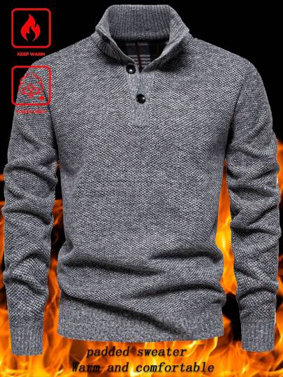 Manfinity Homme 男士纯色针织保暖套头衫，休闲长袖厚实毛衣，适合外出、送给丈夫、秋冬季穿着