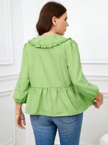 SHEIN Essnce Bluzka damska w kratkę gingham w dużych rozmiarach, z bufiastymi rękawami i kokardą z przodu