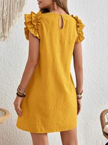 EMERY ROSE Vacation Woven Solid Ruffle Trim Fitted Mini Dress For Women - Yellow - View 2