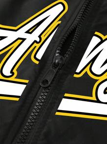 Manfinity Sporsity Men's Front Zip Up Long Sleeve Letter Print Casual Jacket With Pocket
