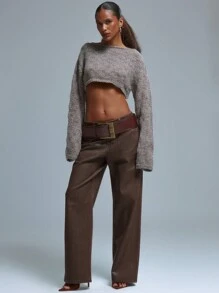 MUSERA Áo len dệt kim cắt ngắn cổ xẻ - Nhiều màu - Xem 4