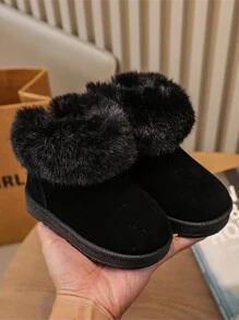 Botas de nieve gruesas y cálidas para niños pequeños y bebés, adecuadas para esquiar y actividades al aire libre, invierno - Negro - Ver 3