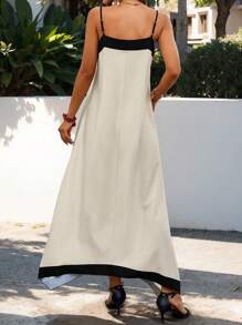 SHEIN Clasi 女士双色无袖休闲夏季连衣裙长款女装 - 杏色 - 查看 2