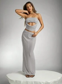 SHEIN Unity Women's Summer Solid Hollow Out Ribbed Cropped Tube Top