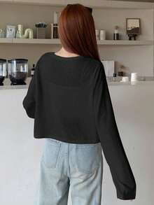 DAZY 女士蝴蝶结装饰镂空长袖夹克 - 黑色 - 查看 4