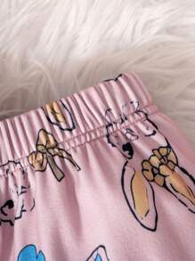 3 piezas Set de leggings con estampado de conejito lindo, camisa de manga larga y diadema para niña joven, ropa de estar en casa casual