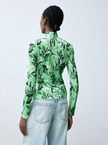 Maija Women's Velvet Floral Print Stand Collar Long Sleeve Casual T-Shirt, Autumn/Winter