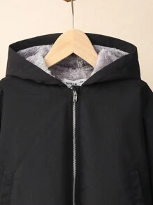 SHEIN Leap Crew 男童休闲连帽外套，舒适保暖内衬，适合上学、日常穿着、生日派对、婚礼、洗礼等场合，返校季必备 - 黑色 - 查看 5