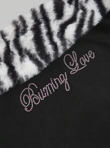 ROMWE Grunge Punk Gyaru Fashionable Black Knitted Crop Top With Rhinestones And Textured Fabric Panels For Ladies, For Carnival - Multicolor - View 3