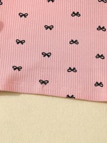 2pcs Girls Casual Pink & Gray Butterfly Print Long Sleeve Underwear Set