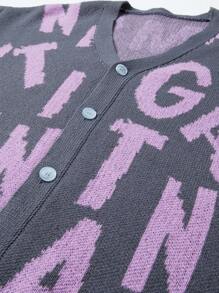 Claim Dot Áo cardigan dáng rộng họa tiết chữ dài tay dáng rộng cho nam cho mùa thu đông - Màu xám đen - Xem 3