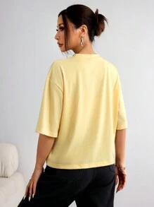 SHEIN EZwear Lässiges, einfarbiges, gestricktes Rundhals-Kurzarm-T-Shirt mit lockerem Schnitt für Damen