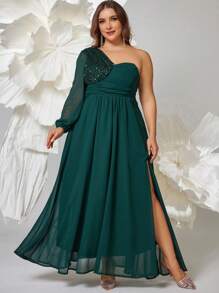 SHEIN Belle Plus Size Christmas Ball Gown (Heavy-Duty), Elegant Long Sleeve Semi Formal Prom Dress, For Birthday, Wedding Guest, Graduation Homecoming - Dark Green - View 1