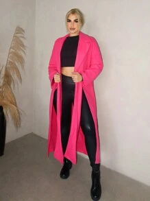 Zolique Damen einfarbiger Mantel mit Kragen, Langarm, Split-Saum, lässiger Langmantel, Herbst & Winter - Heißes Pink - Übersicht 1