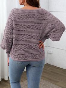 SHEIN LUNE Áo len nữ cỡ lớn, chất liệu trơn, cổ thuyền, khoét lỗ, dáng rộng, thích hợp cho Halloween, Năm mới, Ngày Valentine, Lễ Tạ ơn, Giáng sinh, Lễ Phục sinh, Ngày Quốc khánh, Đêm giao thừa. Áo len mùa thu đông. - Bụi hồng - Xem 2