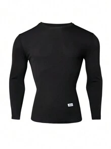 Gym Rark Camiseta de manga larga de cuello redondo de unicolor, ajustada y atlética tipo novio para hombres - Negro - Ver 5