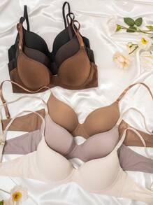 6 piezas de sujetadores sin costuras con cierre delantero ajustable y aros, sujetadores push up con tonos tierra para mujeres - Multicolor - Ver 6