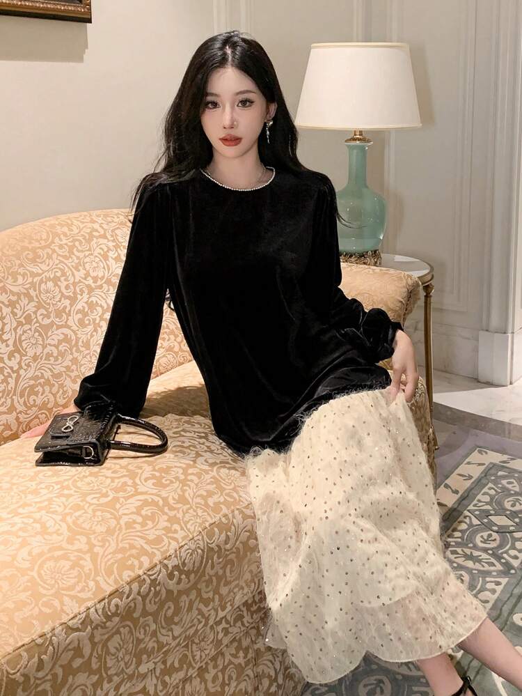 New Arrival Autumn Patchwork Color Block Women Dress, Fall Women Clothes Long Sleeve Dress