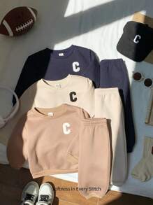 Cozy Pixies Set da 6 pezzi Body e pantaloni con stampa a lettere in maglia morbida per bambini maschi, completo invernale