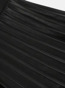 SHEIN Girlism Tween Girls 优雅 PU 皮革褶皱黑色裙子，适合圣诞派对和日常穿着，返校风格