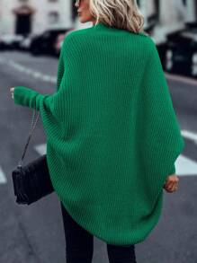 女士纯色长袖开衫，简约休闲上衣，适合日常穿着 - 綠色 - 查看 2