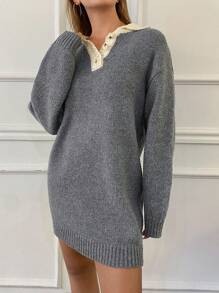 DAZY Women's Casual Color-Block Loose Long Sleeve Sweater,Fall Clothes - Grey - View 3