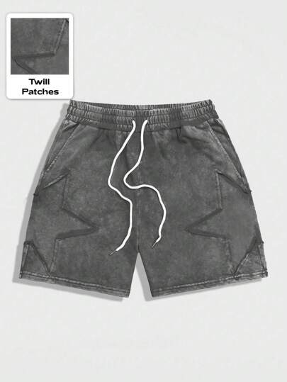 ROMWE Avant Pantalones cortos con cordones y bolsillo con estrella, casuales diarios para hombre