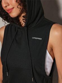 SHEIN Sports Women's Sleeveless Sweatshirt Top, Yoga Sports Running Fitness Casual Commuter Vest With Pockets - Black - View 6