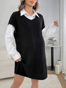 SHEIN 2 pièces Ensemble chemise à manches longues décontractée et robe à manches chauve-souris pour femme enceinte, automne