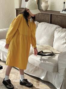 DAZY Robe blocs de couleurs pour fille pré-adolescente pour l'automne, vêtements de retour à l'école