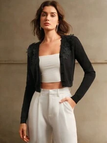 Anewsta Áo len cardigan thêu màu hồng thoải mái cho nữ, mùa thu đông - màu đen - Xem 6
