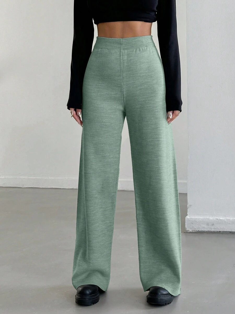 SHEIN Cottnline Women's Solid Color Straight Knitted Sweater Pants Set, Autumn/Winter - Mint Green - View 1