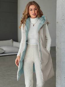 RueChic Women'S Solid Colored Zip Hooded Mid-Length Vest Padded Jacket - Mint Green - View 2